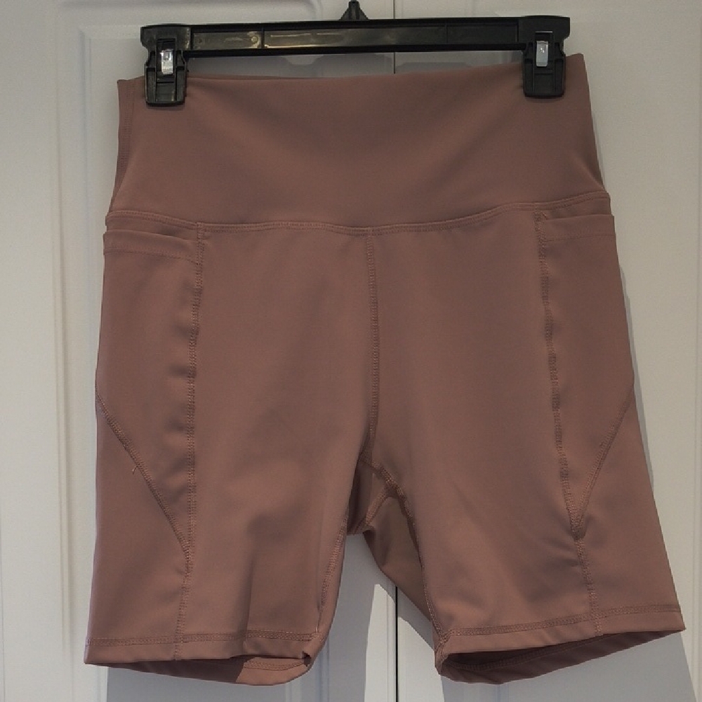 Love Tree Mauve High-Rise Bike Shorts with Pockets